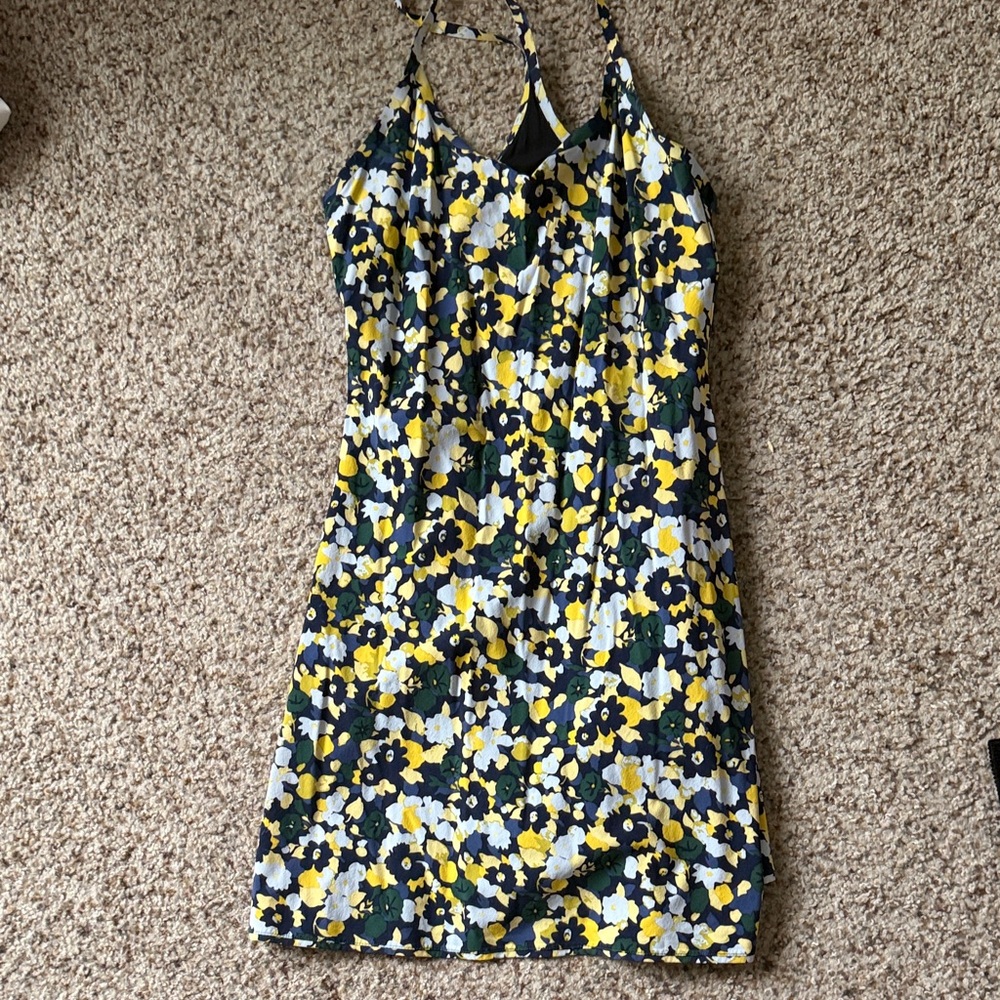 Outdoor Voices Yellow and Black Floral Mini Exercise Dress